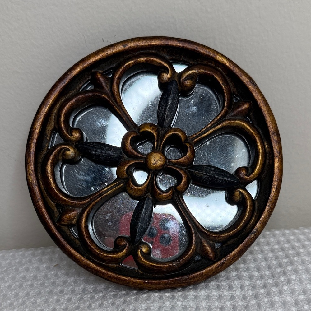 Set of 2 Morrocan Round Wall Mirrors with Ornate Bronze Floral Frame
